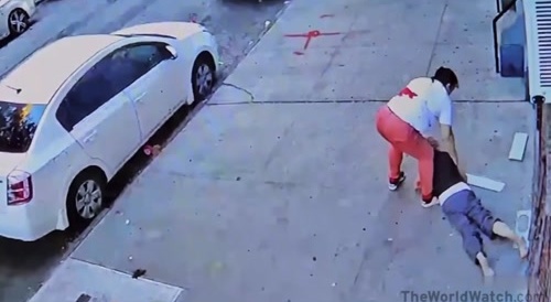 Grandma leans over to see what all the commotion is and falls