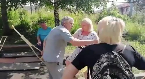 Russian Man KO's Old Woman With His Crutches