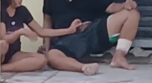 Woman has fun with penis in public.