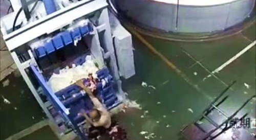 Worker gets pressed